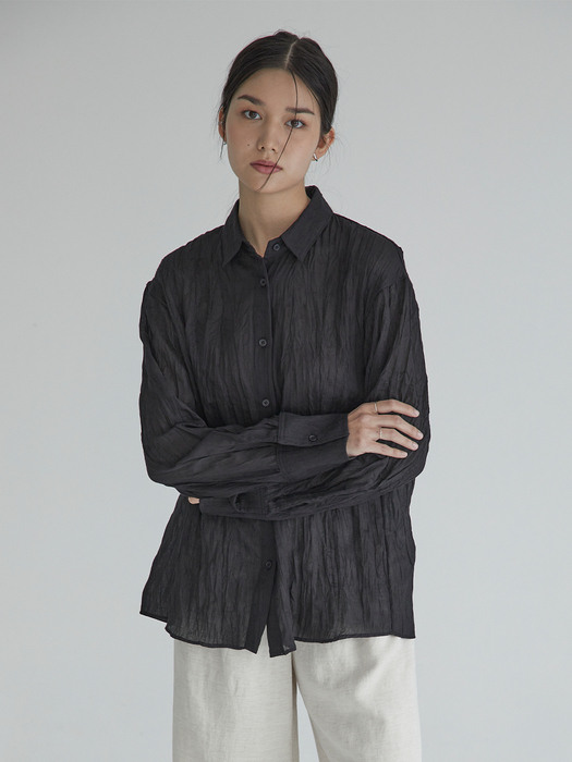 Crease Semi-over Shirts(Black)