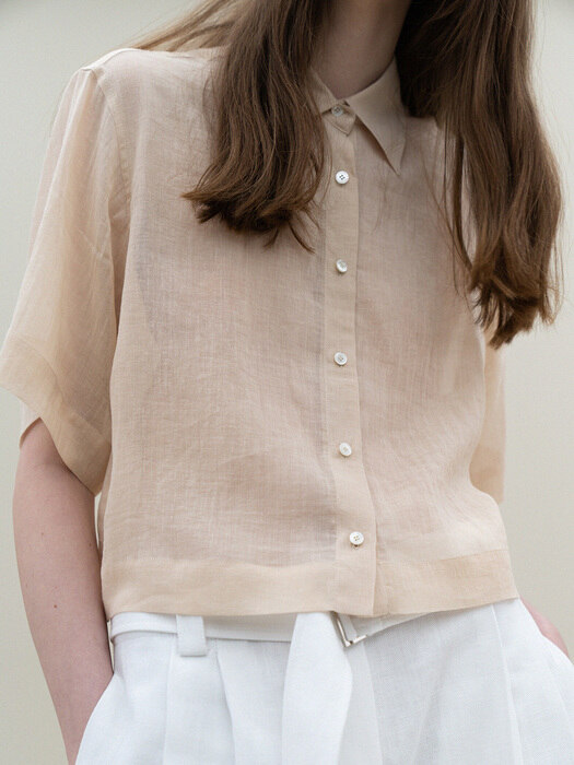 linen crop short-sleeve shirts (beige)