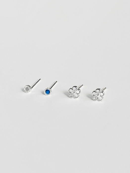 [2SET] cubic + mini flower earrings