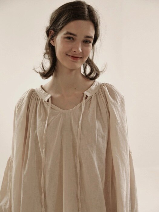 [Linen100%] See Through Linen Puff Blouse - 3color