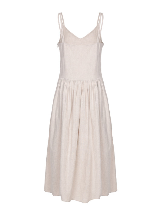 Linen layered long dress - Beige