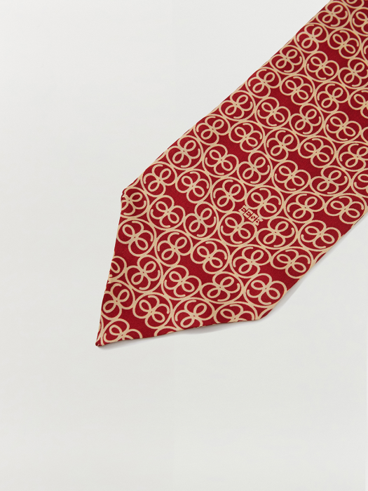 TIE Pattern Printed Silk Scarf - Red/Ivory