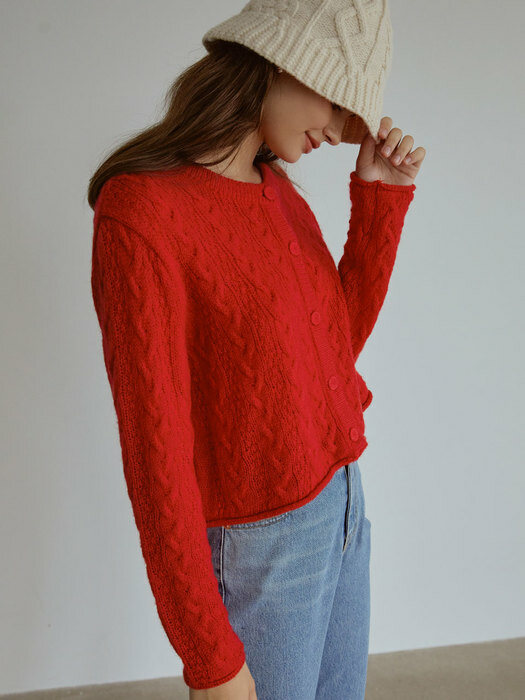 Cable button cardigan (red)