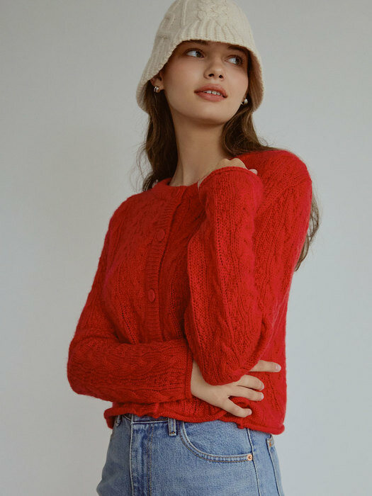 Cable button cardigan (red)