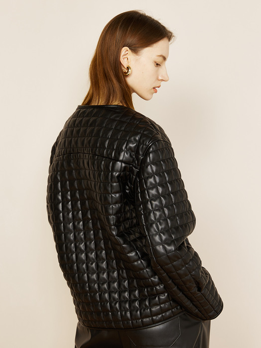 Faux Leather Quilted Jacket Black