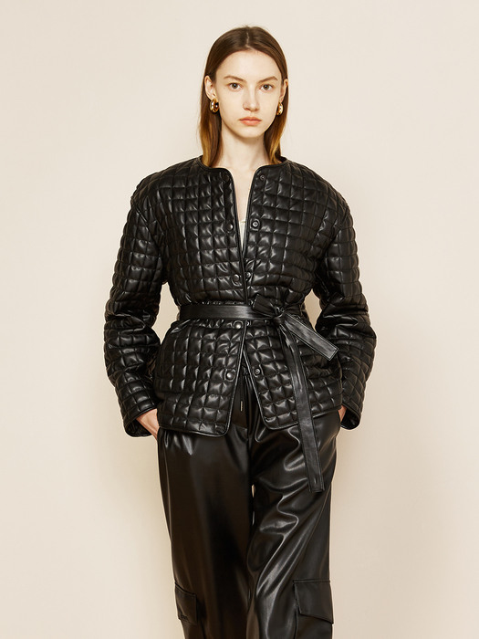 Faux Leather Quilted Jacket Black