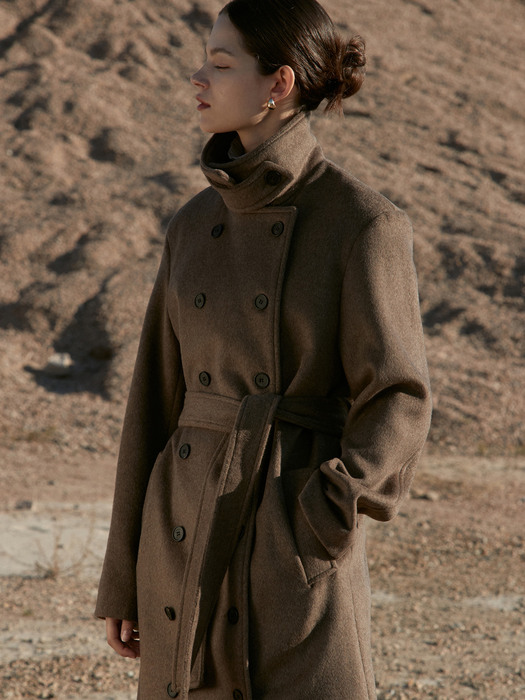 OU761 wool double trench coat (brown)