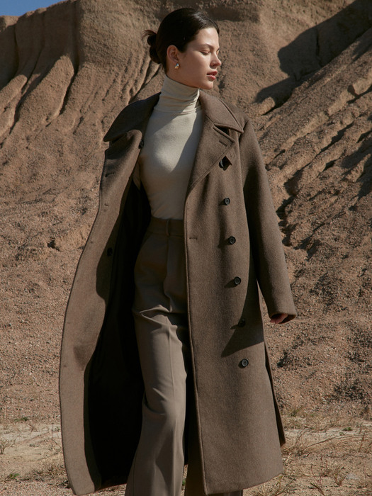 OU761 wool double trench coat (brown)