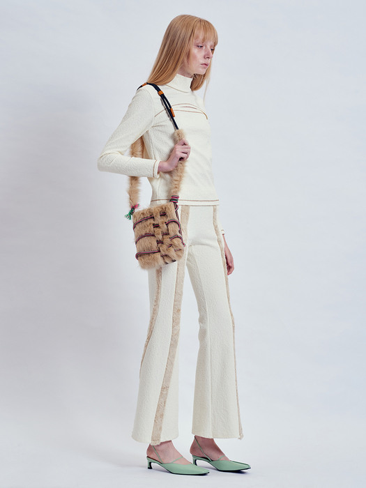 Jacquared Ivory Paneled Flared Pants