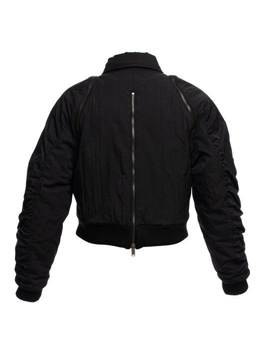 [ORDER-BASED]PLEATS SLIT ZIP BOMBER JACKET_BLACK