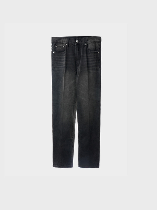 Distressed Straight-Leg Jeans[Black(UNISEX)]_UTD-FP02
