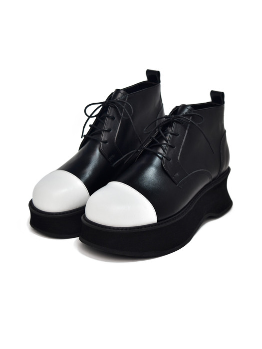 straight tip classic platform ankle shoes-Black