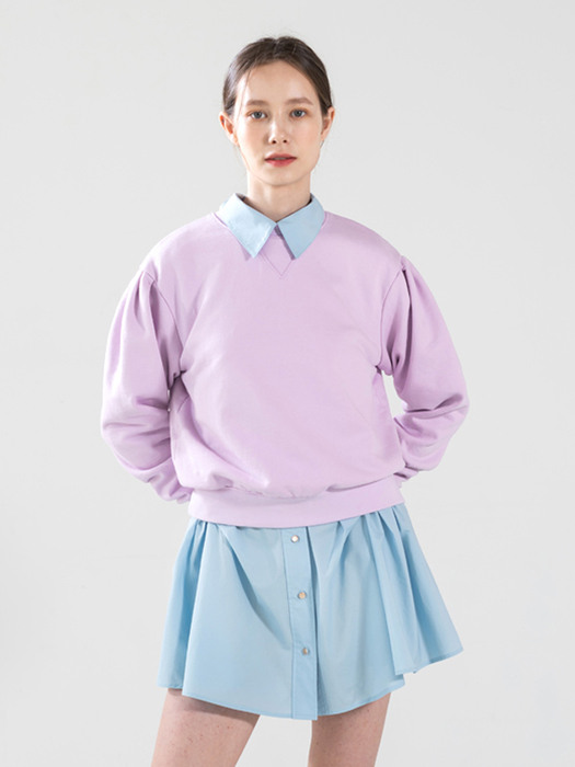 crew-neck puff sleeves sweatshirt