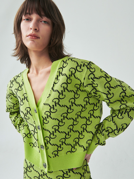 RONRON론론]RR MONOGRAM CARDIGAN LIME