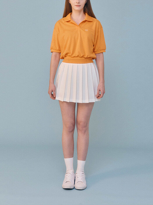 Open Collar Crop T-shirt_Orange