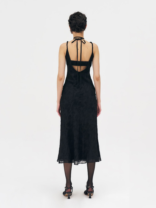 DOUBLE-LAYERED SHEER SLIP-ON MIDI DRESS - BLACK