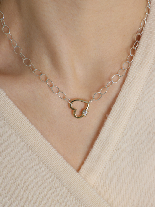 Heart Link Lock Silver Necklace In207 [Mix]