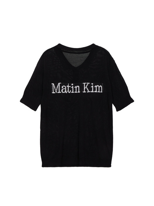 HAND STITCH PIQUE KNIT TOP IN BLACK