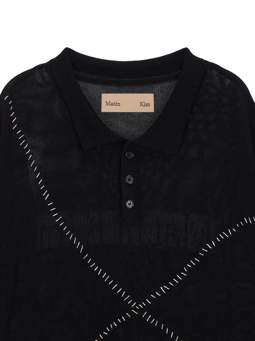 HAND STITCH PIQUE KNIT TOP IN BLACK