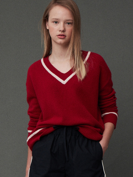 V-Neck Blend Sweater_Red