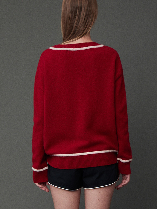 V-Neck Blend Sweater_Red