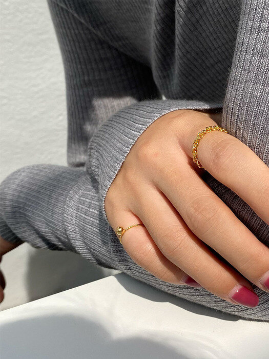 [set][925 silver] mini knit ring (gold) + ring ring (gold)