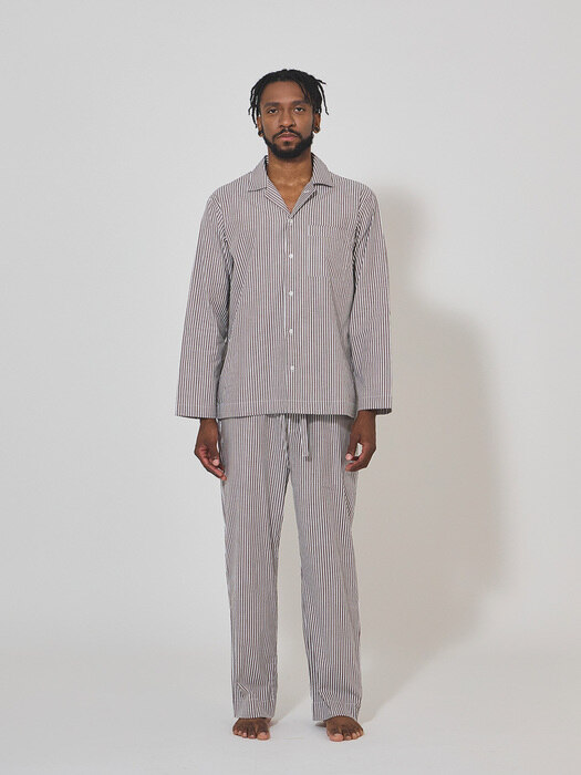 100% Cotton Pajamas for Unisex (Striped-Brown)