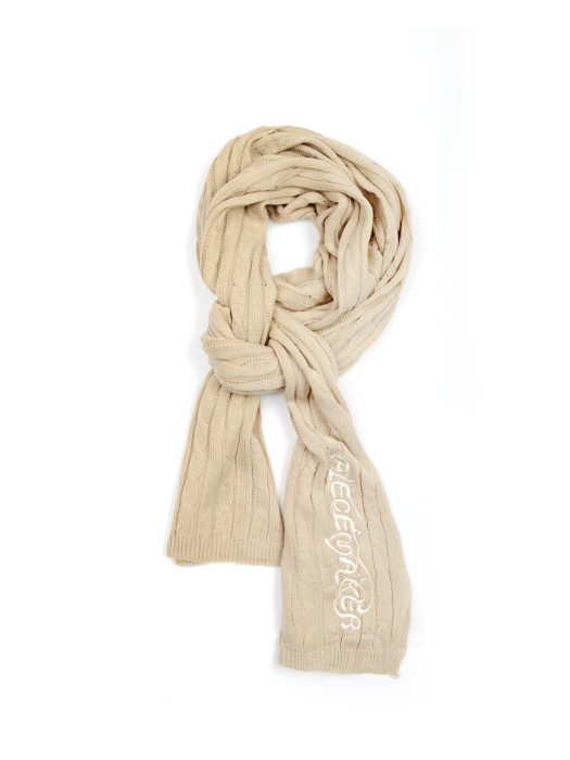 ETHNIC CABLE KNIT MUFFLER (BEIGE)