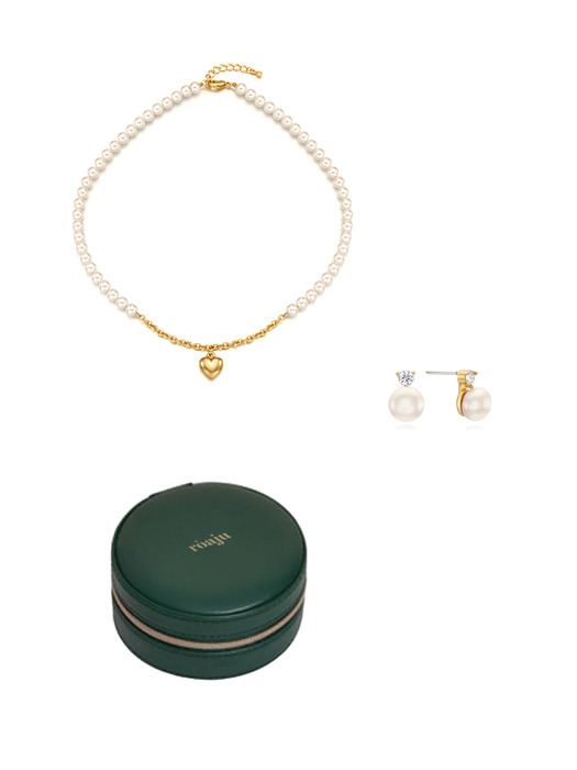 [GIFT SET] comely heart pearl necklace & heva pearl earring
