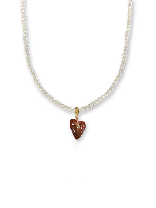[925 SILVER] Heart Stone Pearl Necklace