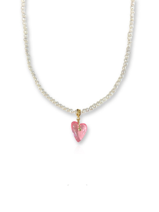 [925 SILVER] Heart Stone Pearl Necklace