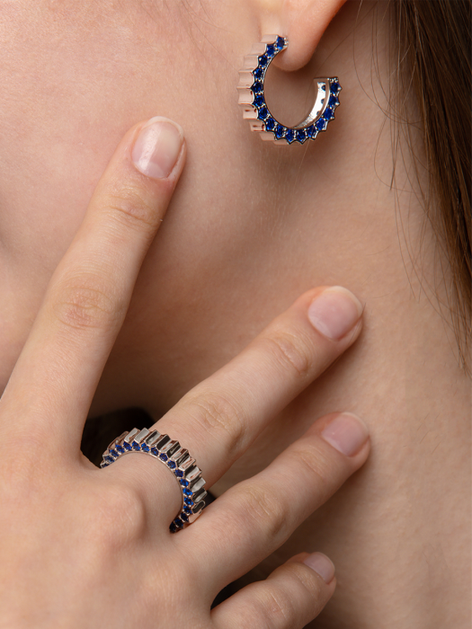 Solar Circle Sapphire Earrings ( S925 )