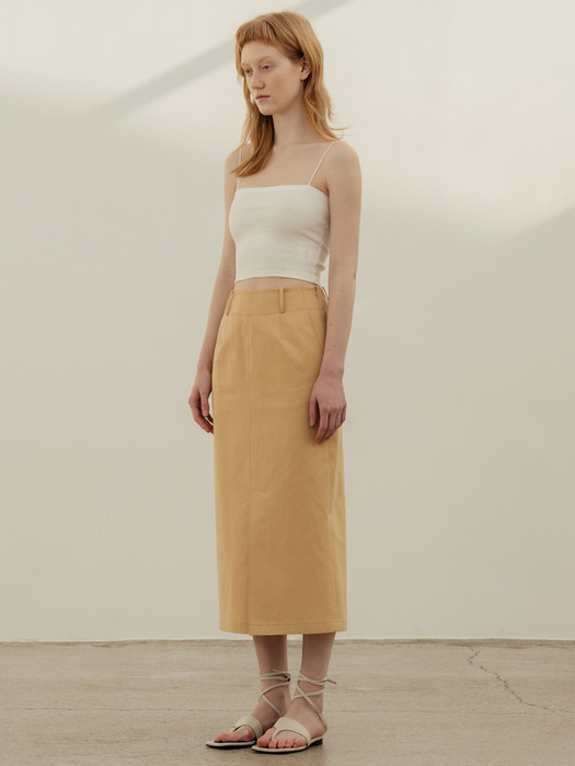 Cotton Linen Slit Skirt_Yellow Beige