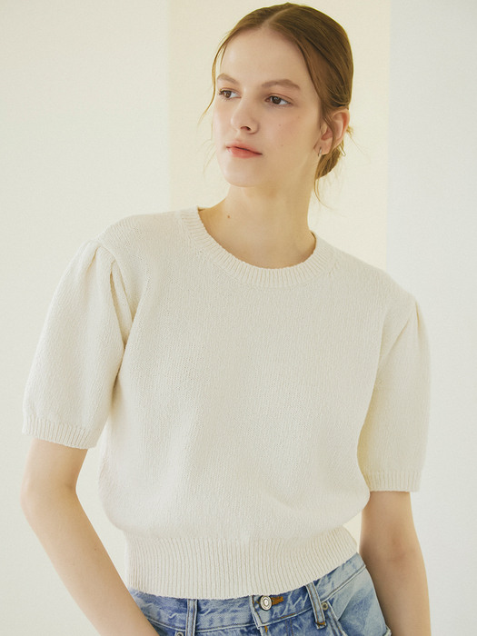 ROUND NECK PUFF SLEEVES KNIT_IVORY
