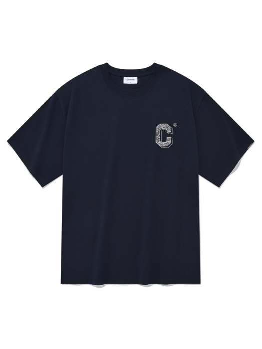 드로잉 C 로고 자수 티셔츠 네이비