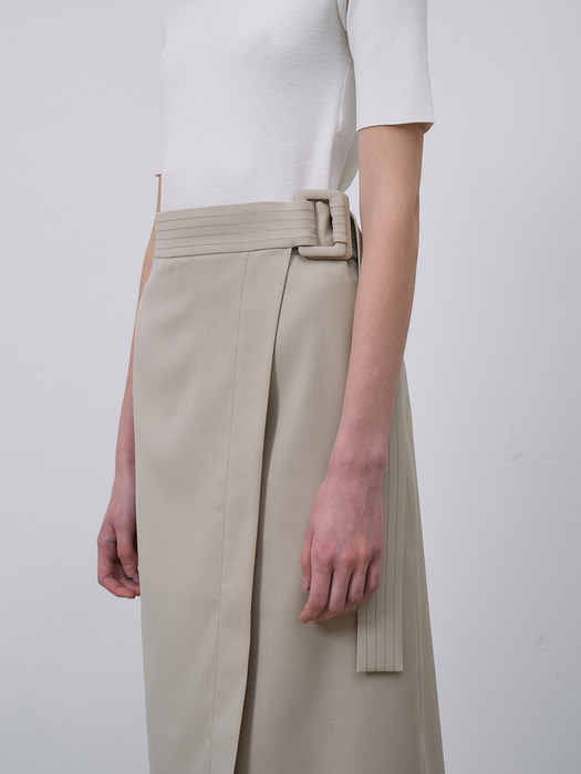 Wool Stitch lap skirt-Beige