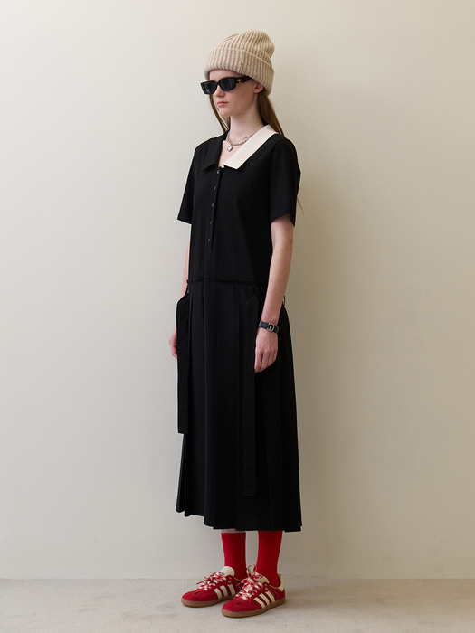 23 Summer_  Black Pleats Polo Dress
