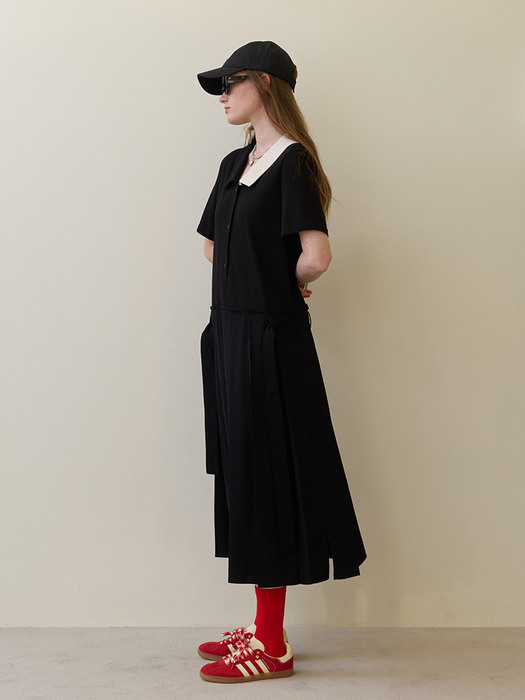 23 Summer_  Black Pleats Polo Dress