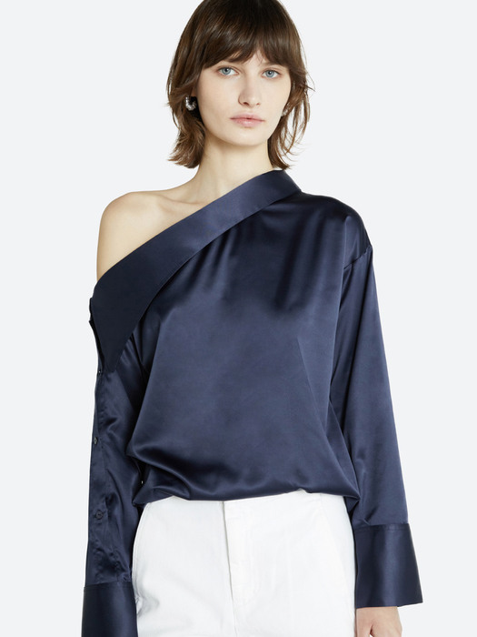 EVORN ONE SHOULDER BLOUSE NAVY