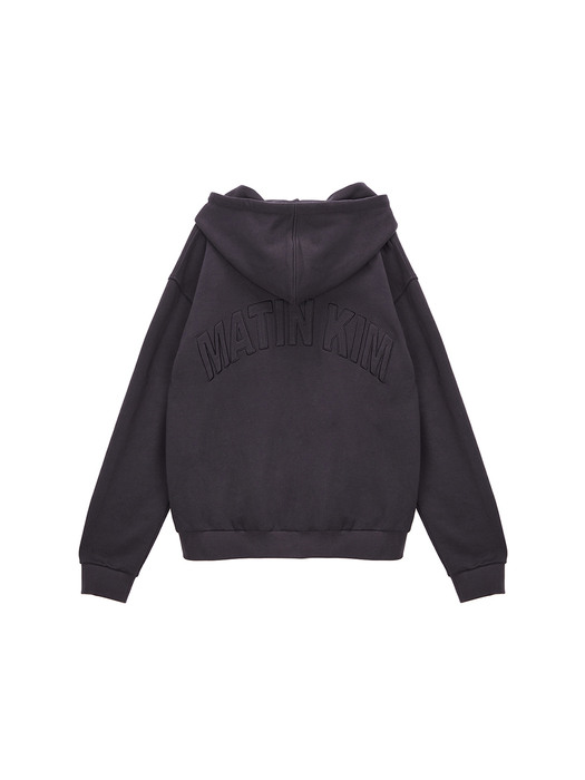 APPLIQUE PIPING HOODY ZIP UP JUMPER IN CHARCOAL