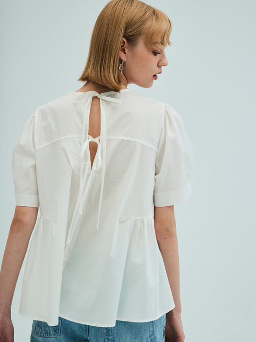 Back Ribbon Detail Peplum Blouse_White