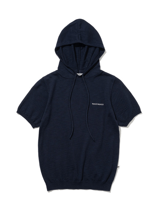 Slub Short Sleeve Knit Hoodie [NAVY]