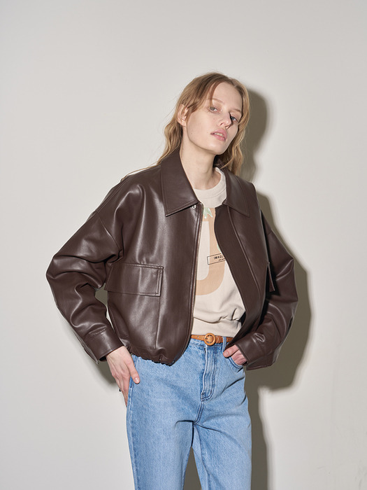 23SS Daily Crop Leather Jacket_BROWN