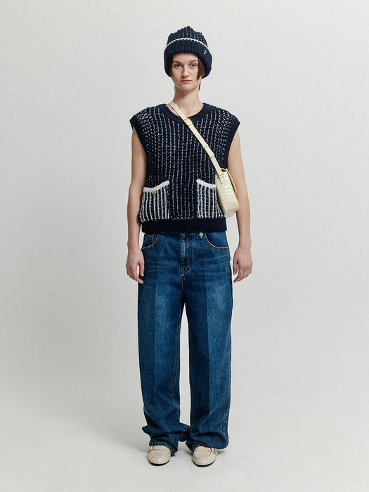 XEEY Pocket Knit Vest - Navy