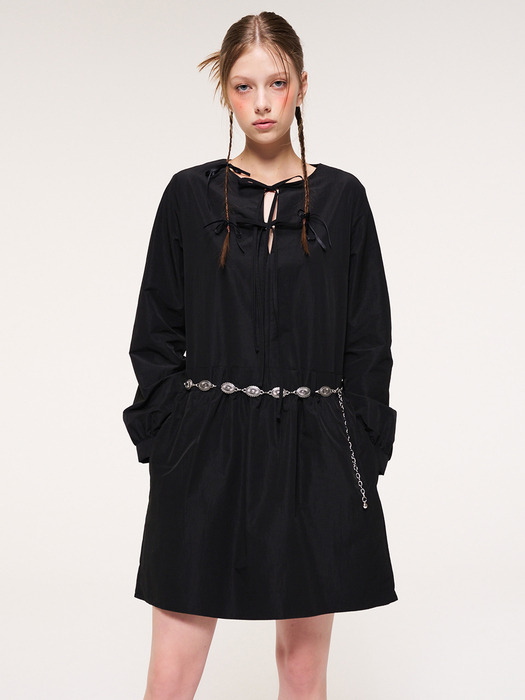 Ribbon Strap Mini Dress, Black