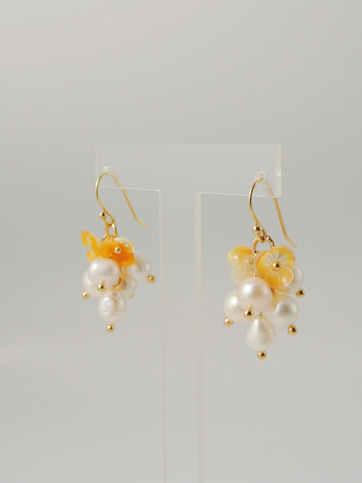 Yellow Flowers & Pearl Bouquet drop Earrings