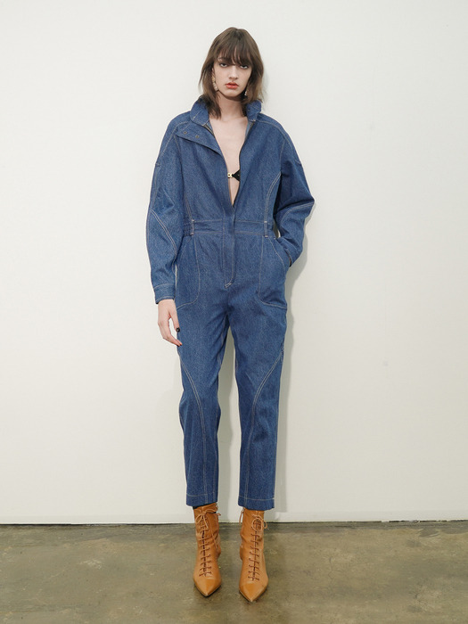 High-Neck Denim-Cotton Jumpsuit(UNISEX)_UTP-SJ11