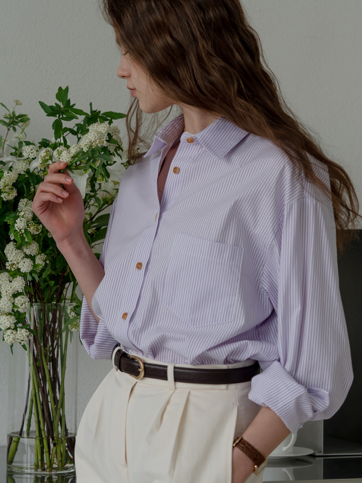 Button point stripe shirt(Purple)