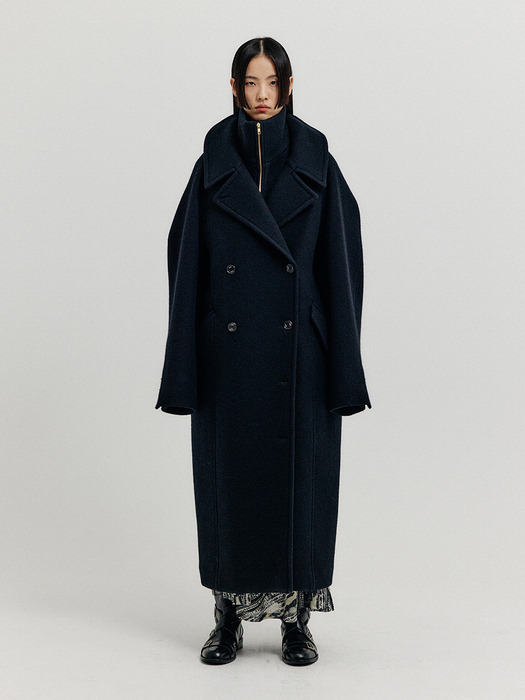 XENNIE Oversized Coat with Detachable Collar - Black