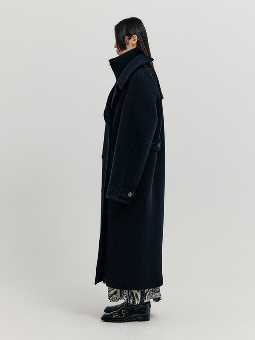 XENNIE Oversized Coat with Detachable Collar - Black